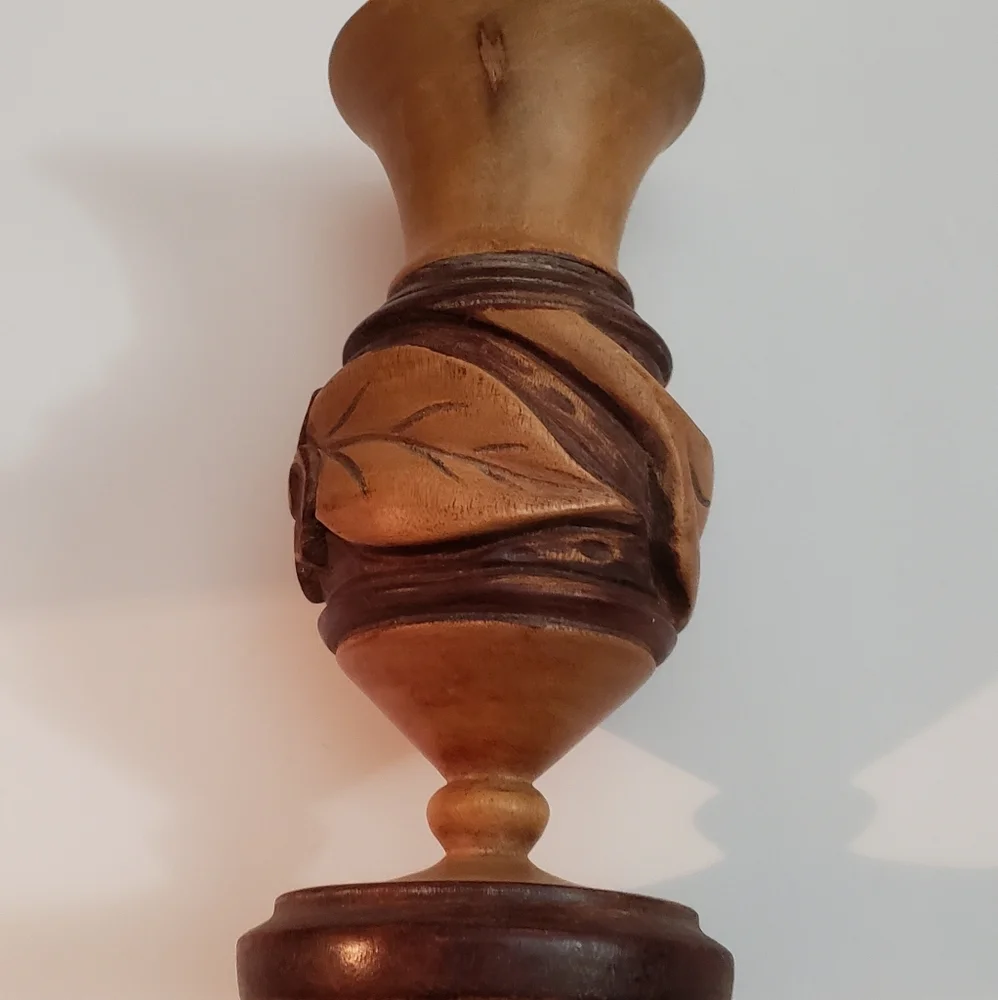 Hand Carved Wooden Vase Folk Art Boho